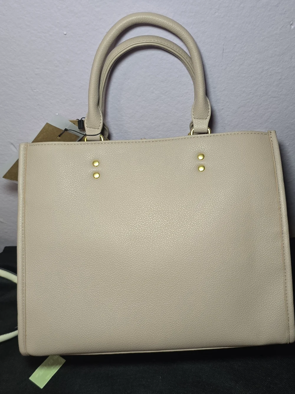 Structured Cream Satchel Handbag with Gold Hardware